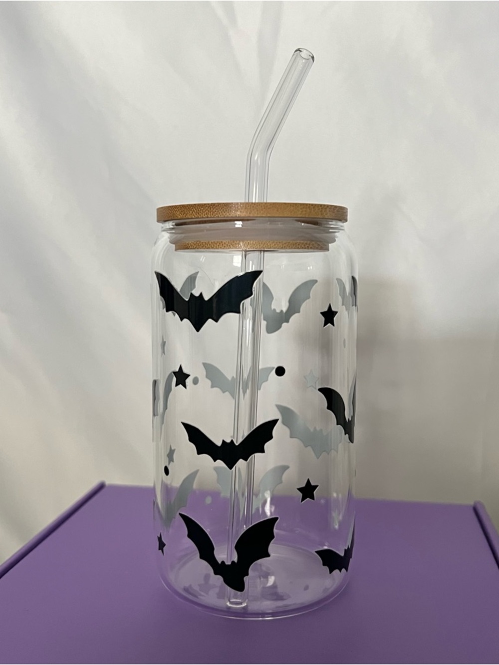 16oz Glass Can Cup (Bats&Stars2)